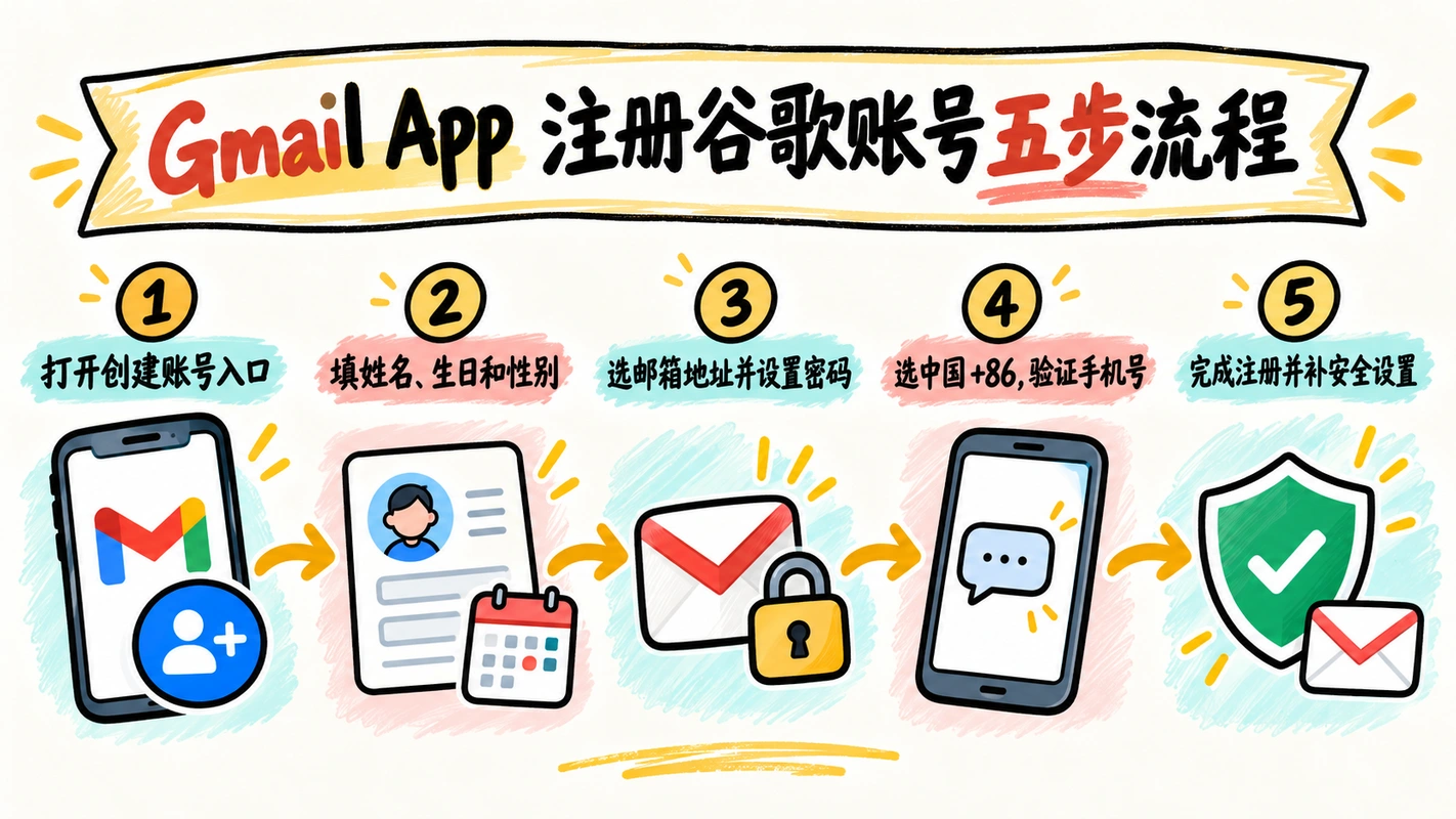 Gmail App 注册谷歌账号五步流程
