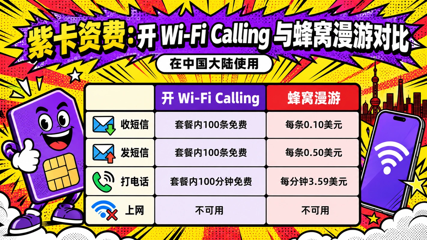 紫卡资费：开 Wi-Fi Calling 与蜂窝漫游对比